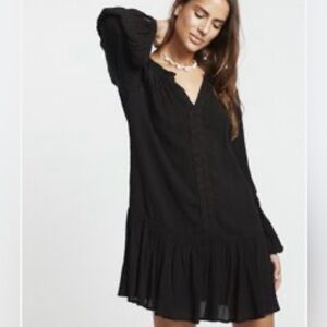 Free People Black Your Girl Flounce Hem Henley Long Sleeve Knit Tunic Sz S